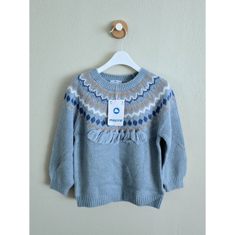 NWT Mayoral Girls' Pom-Pom Fair Isle Sweater, Sz 6T